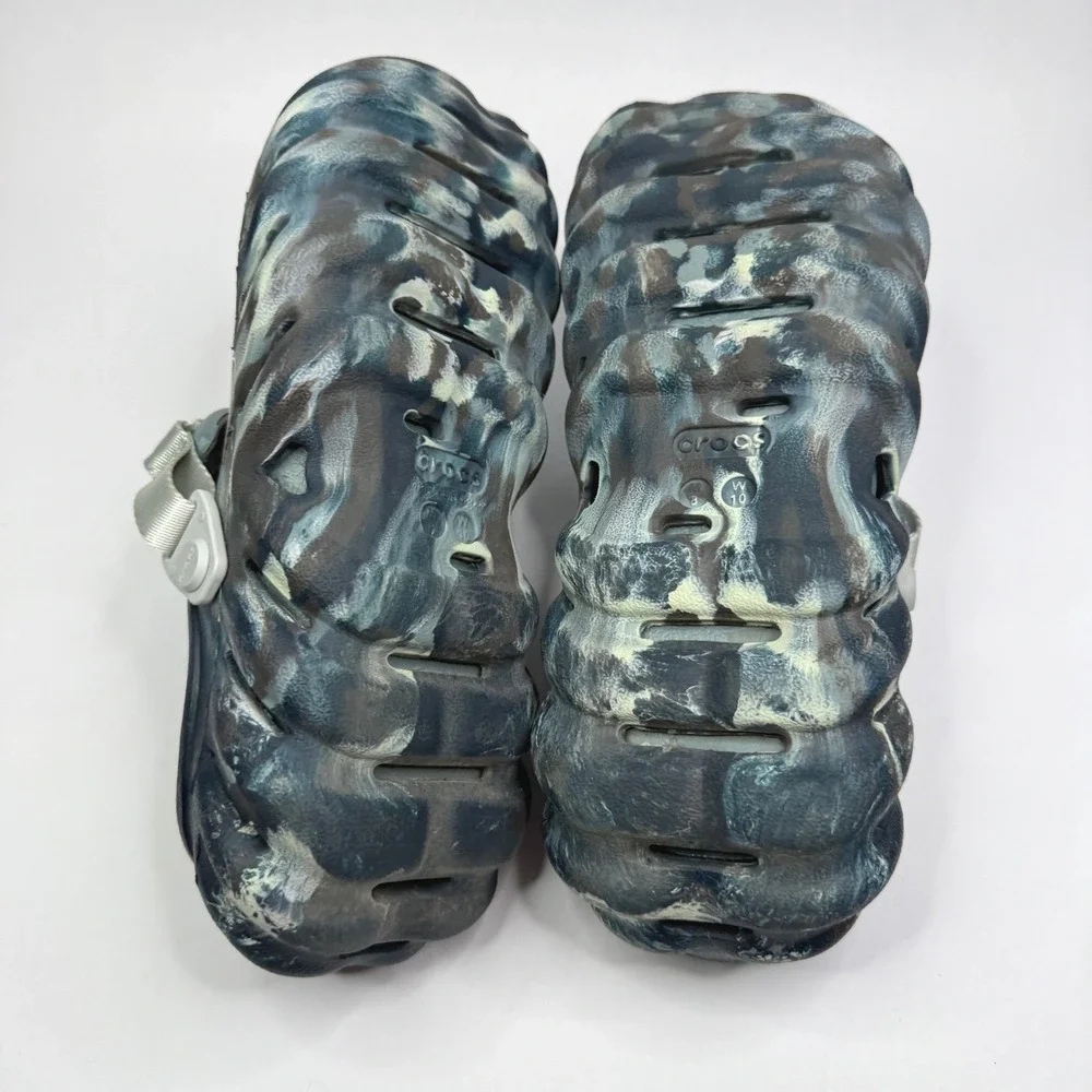 Crocs Echo Clog Mens 8 Blue Grey Marbled All Terrain Adjustable Strap Sandals